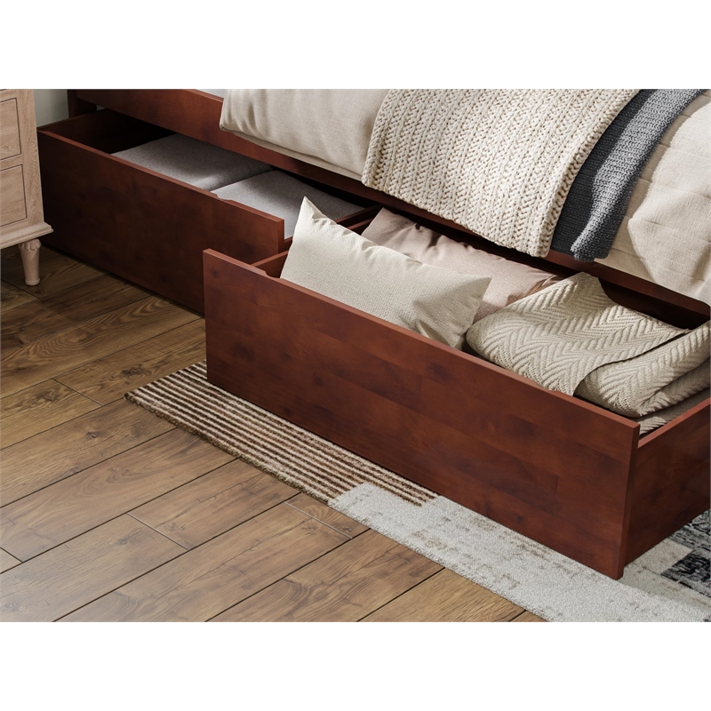 Pemberly Row Farmhouse Solid Wood Twin/Full Bed Drawer in Walnut (Set of 2)