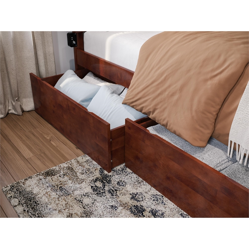 Pemberly Row Farmhouse Solid Wood Twin/Full Bed Drawer in Walnut (Set of 2)