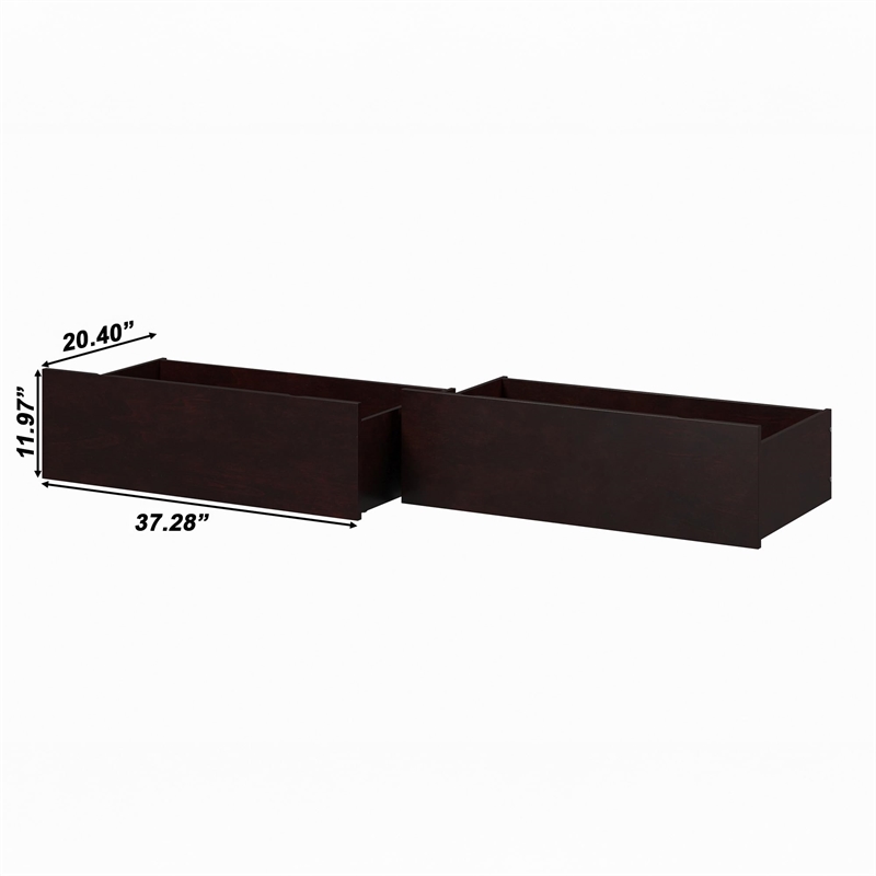 Pemberly Row Mid-Century Twin Full Bed Drawer in Espresso (Set of 2)