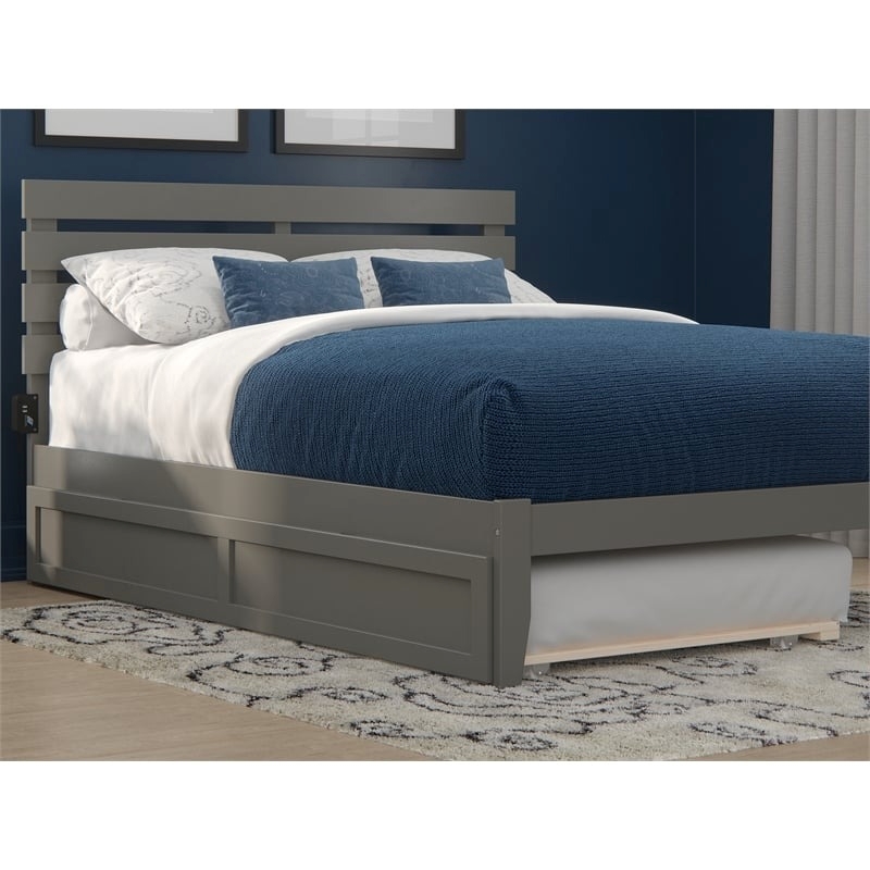 Pemberly Row Contemporary Solid Wood Twin Panel Trundle Bed in Gray
