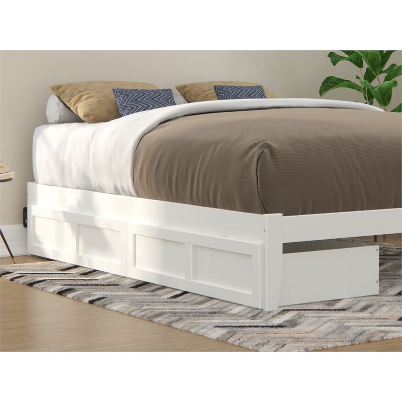 Pemberly Row Transitional Solid Wood Twin-Full Bed Drawer in White (Set of 2)