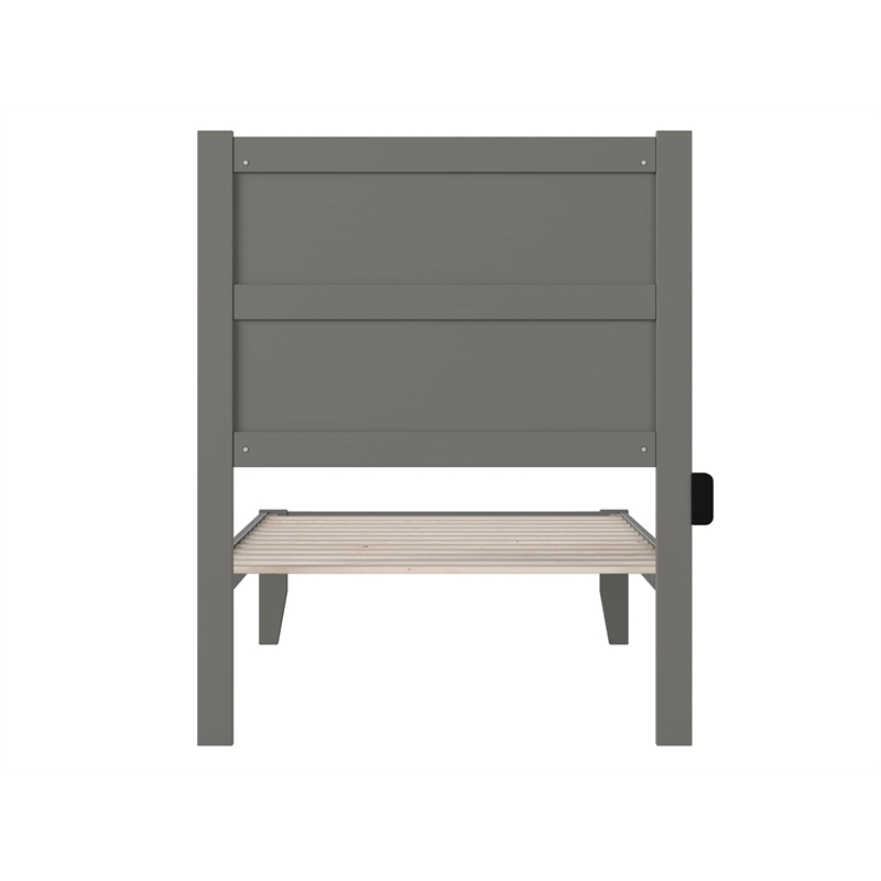 Pemberly Row Transitional Solid Wood Twin Bed with USB Charger in Gray