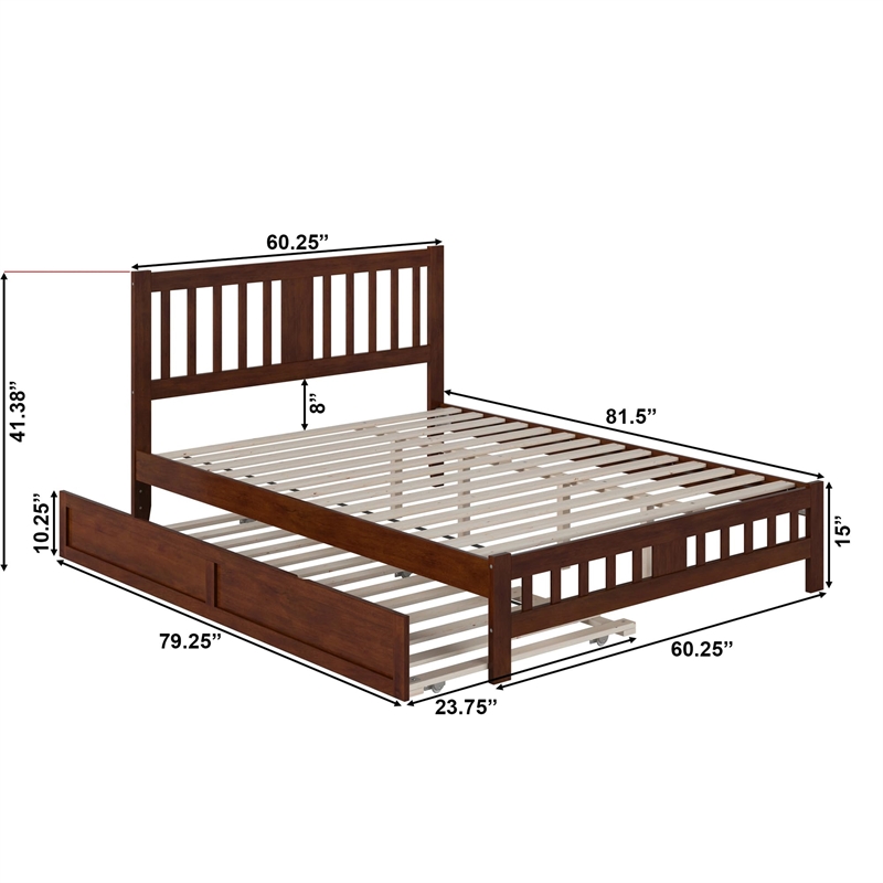 Pemberly Row Wood Queen Bed with Footboard/Twin XL Trundle in Walnut