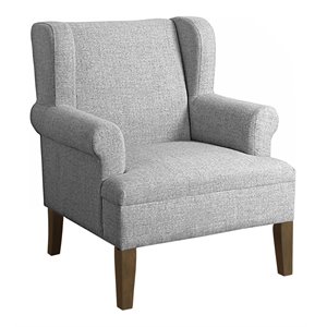 pemberly row traditional wood and fabric wingback accent chair in gray