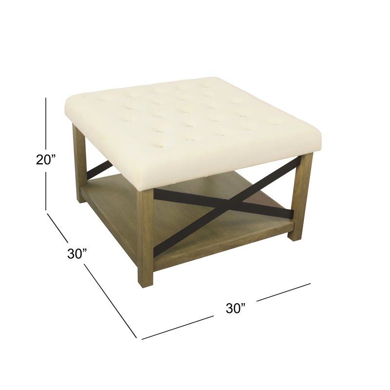 Pemberly Row Traditional Wood and Fabric Tufted Ottoman with Storage in Cream