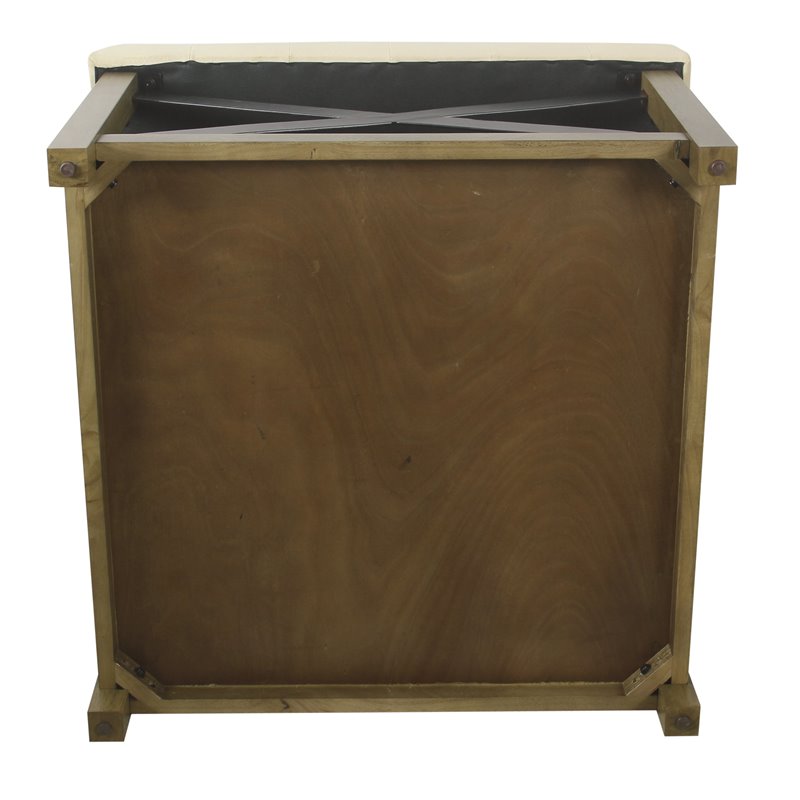 Pemberly Row Traditional Wood and Fabric Tufted Ottoman with Storage in Cream