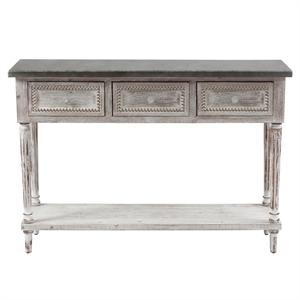 pemberly row farmhouse wood and metal console table in distressed white