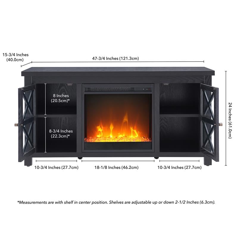 Pemberly Row TV Stand with Crystal Fireplace Insert in Black (TVs up to 55