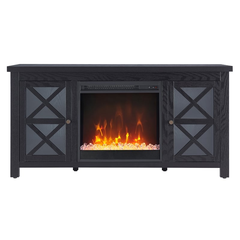 Pemberly Row TV Stand with Crystal Fireplace Insert in Black (TVs up to 55