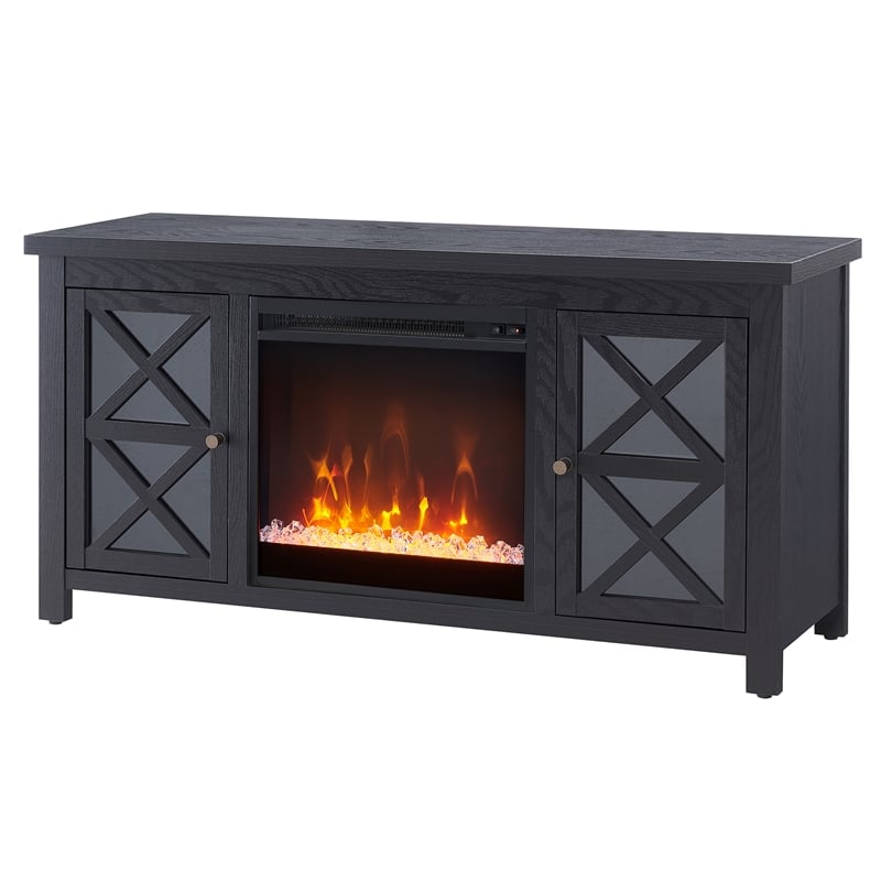 Pemberly Row TV Stand with Crystal Fireplace Insert in Black (TVs up to 55