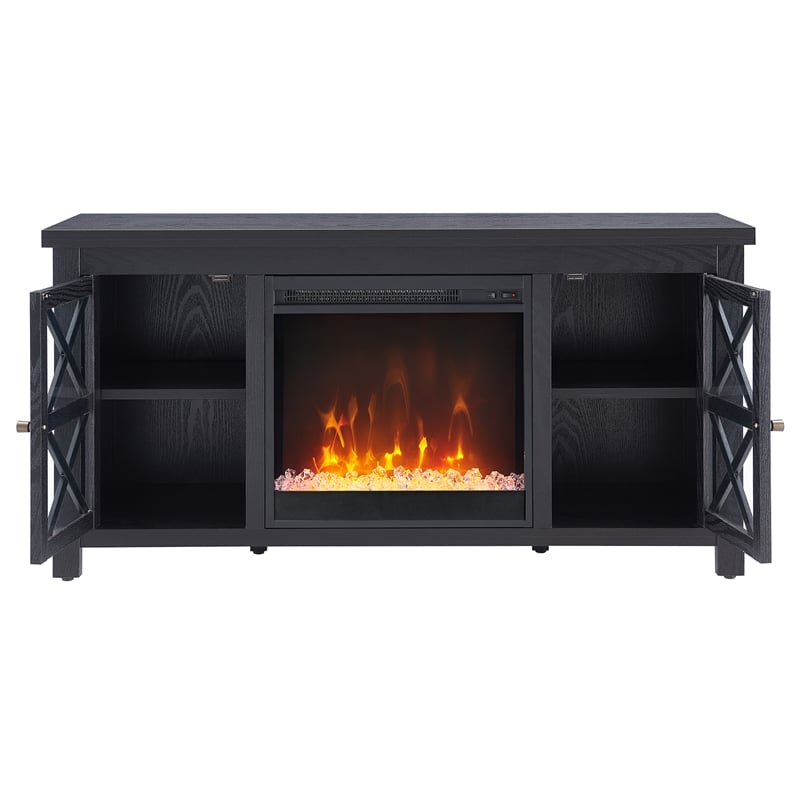 Pemberly Row TV Stand with Crystal Fireplace Insert in Black (TVs up to 55