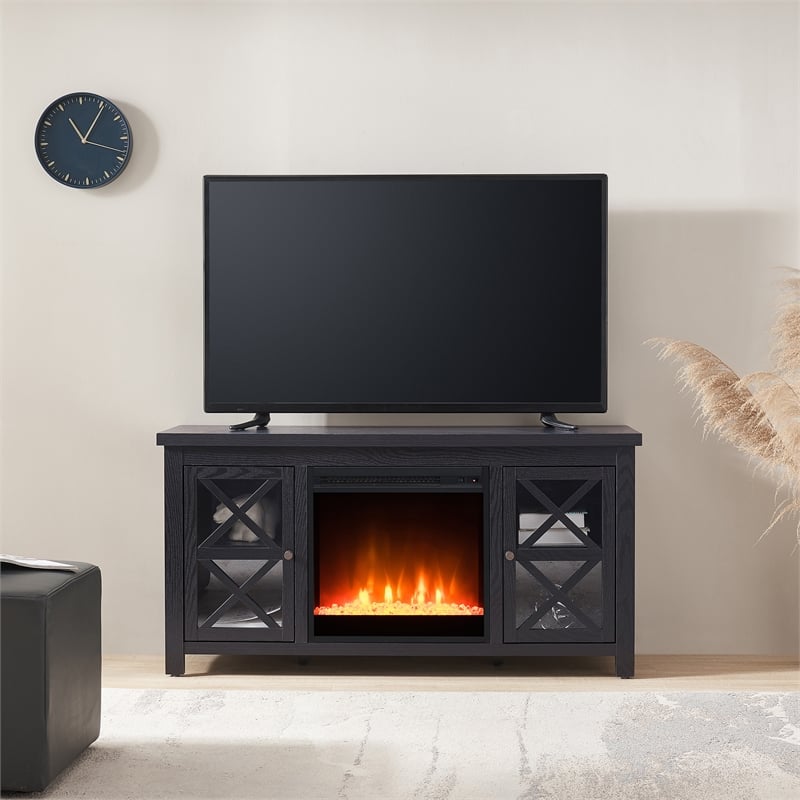 Pemberly Row TV Stand with Crystal Fireplace Insert in Black (TVs up to 55