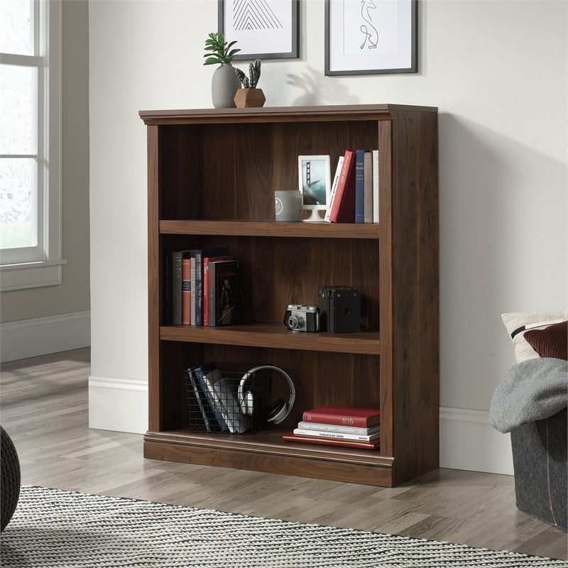 Pemberly Row 3-Shelf Modern Engineered Wood Bookcase in Walnut
