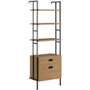 pemberly row 4 shelf wall mounted bookcase with drawers in serene walnut