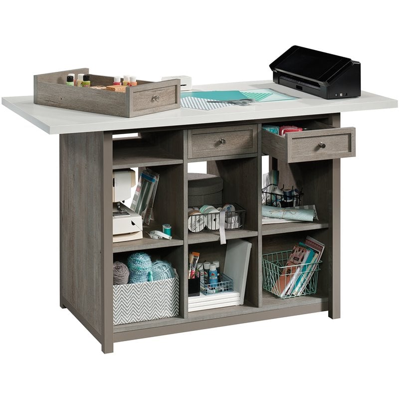 Pemberly Row Transitional Engineered Wood Craft Table in Oak