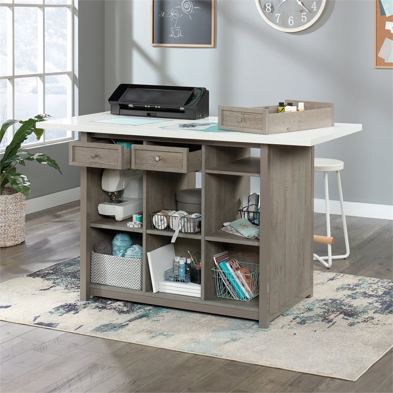 Pemberly Row Transitional Engineered Wood Craft Table in Oak