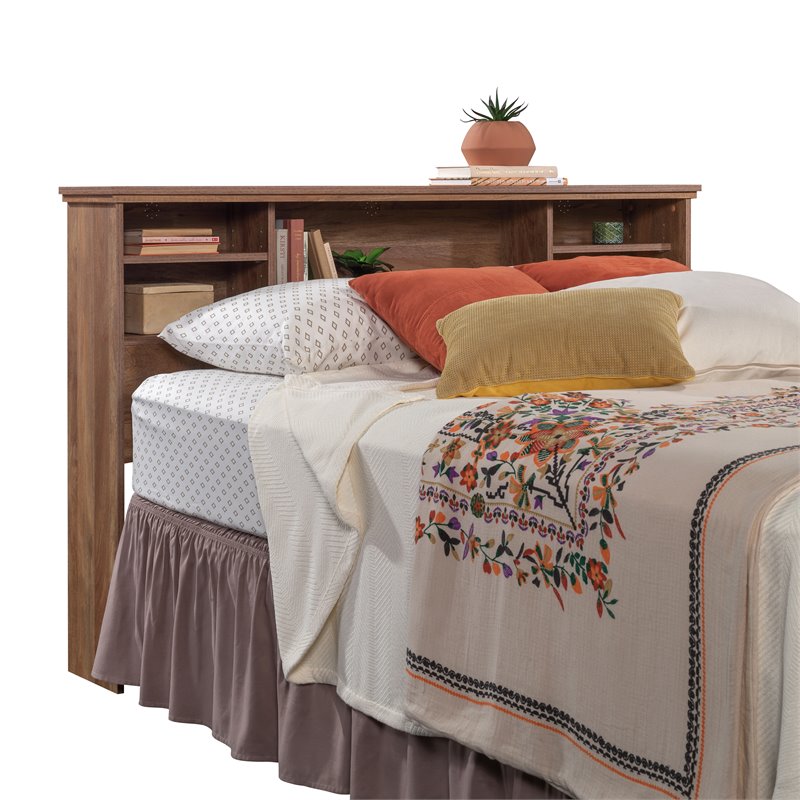 Pemberly Row Engineered Wood Full-Queen Bookcase Headboard in Natural