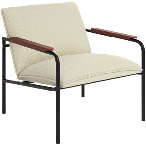 pemberly row metal frame and cushioned seat lounge chair in ivory/black