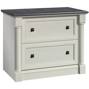 Pemberly Row Engineered Wood Filing Cabinet in Glacier Oak/Rosso Slate Accent