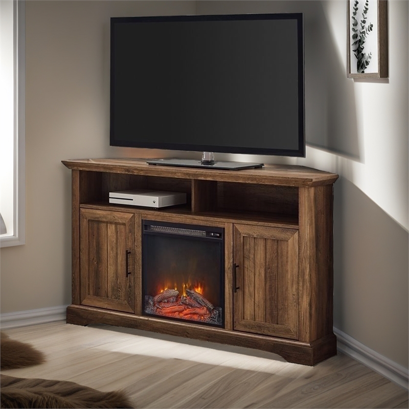 Pemberly Row Coastal Wood Fireplace Corner TV Stand for TVs up to 60