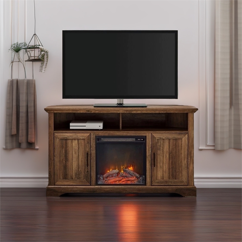 Pemberly Row Coastal Wood Fireplace Corner TV Stand for TVs up to 60