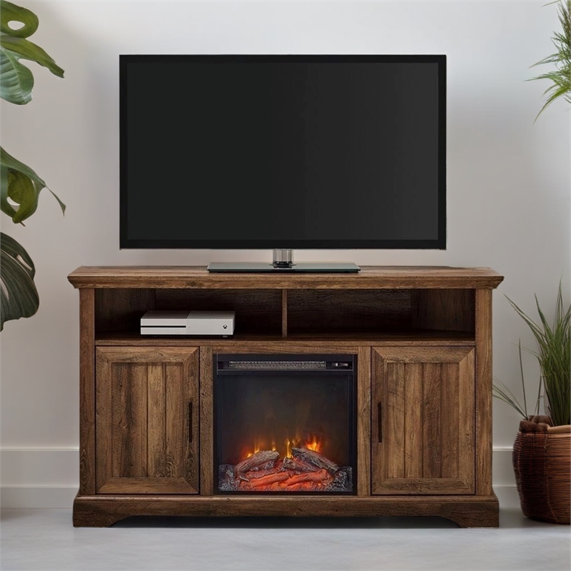 Pemberly Row Coastal Wood Fireplace Corner TV Stand for TVs up to 60