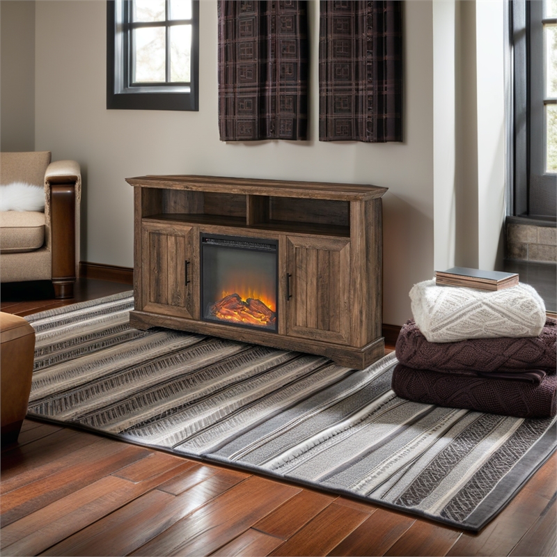 Pemberly Row Coastal Wood Fireplace Corner TV Stand for TVs up to 60