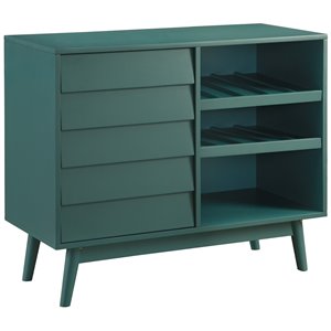 Pemberly Row 36&quot Louvered Door Home Bar Cabinet in Dark Teal