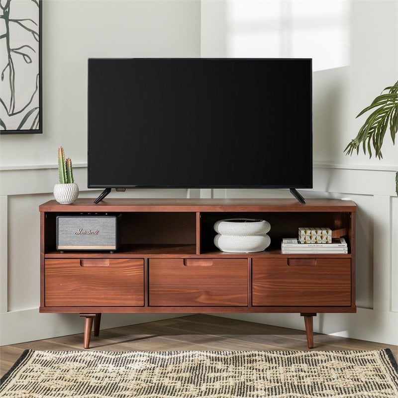 Pemberly Row 3 Drawer Solid Wood Corner TV Stand for TVS up to 58
