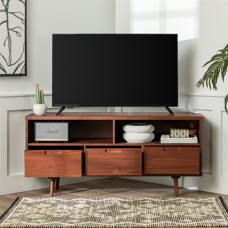 Pemberly Row 3 Drawer Solid Wood Corner TV Stand for TVS up to 58