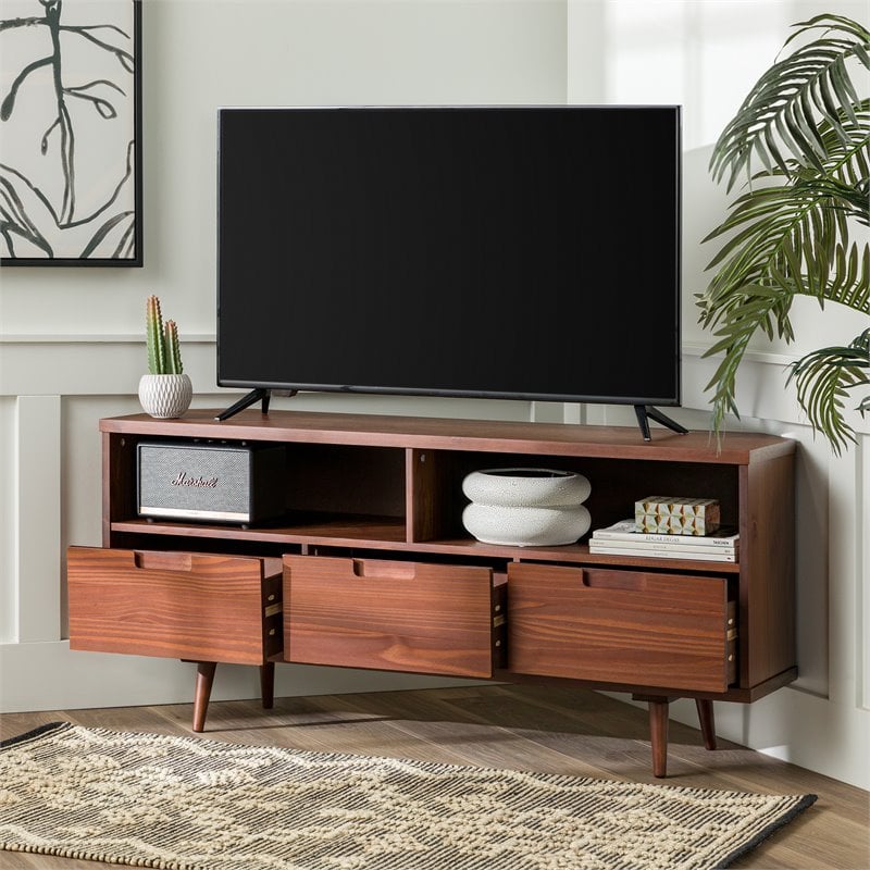 Pemberly Row 3 Drawer Solid Wood Corner TV Stand for TVS up to 58