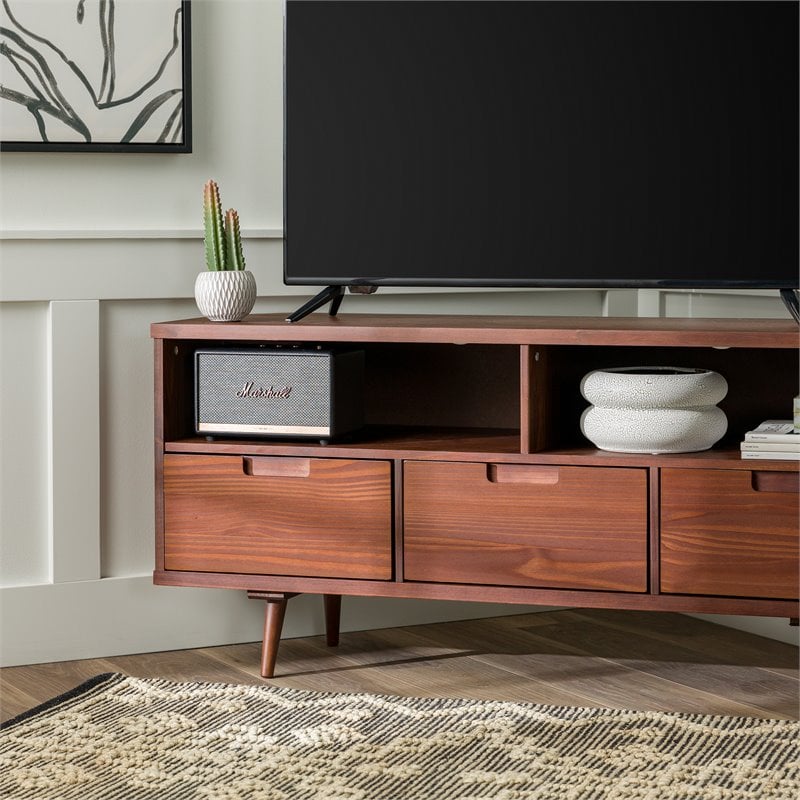 Pemberly Row 3 Drawer Solid Wood Corner TV Stand for TVS up to 58