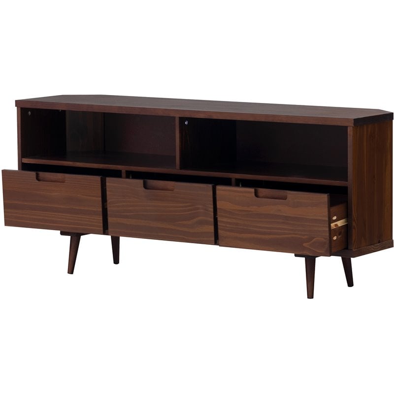 Pemberly Row 3 Drawer Solid Wood Corner TV Stand for TVS up to 58