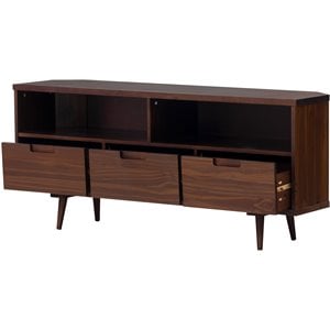 Pemberly Row 3 Drawer Solid Wood Corner TV Stand for TVS up to 58&quot in Walnut