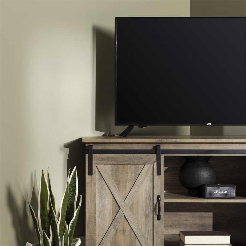 Pemberly Row Farmhouse Wood Corner TV Stand for TVs up to 52