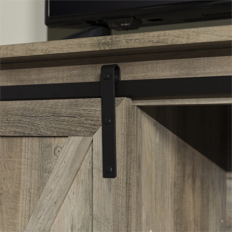Pemberly Row Farmhouse Wood Corner TV Stand for TVs up to 52