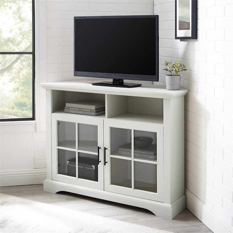 Pemberly Row Glass Door Tall Corner TV Stand for TVs up to 50