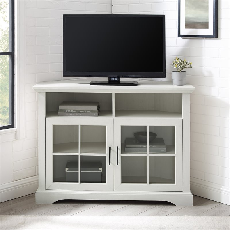Pemberly Row Glass Door Tall Corner TV Stand for TVs up to 50