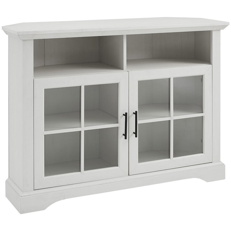 Pemberly Row Glass Door Tall Corner TV Stand for TVs up to 50