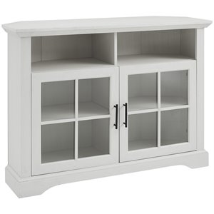 Pemberly Row Glass Door Tall Corner TV Stand for TVs up to 50&quot in Brushed White