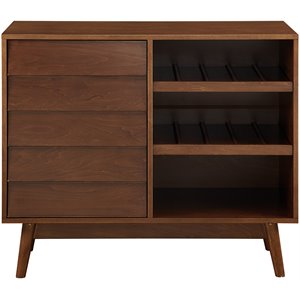 Pemberly Row 36&quot Louvered Door Home Bar Cabinet with Adjustable Shelf in Walnut