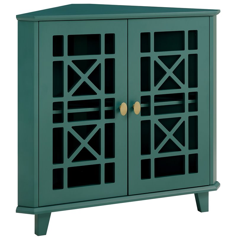 Pemberly Row Corner Accent Cabinet with 1-Adjustable Shelf in Dark Teal