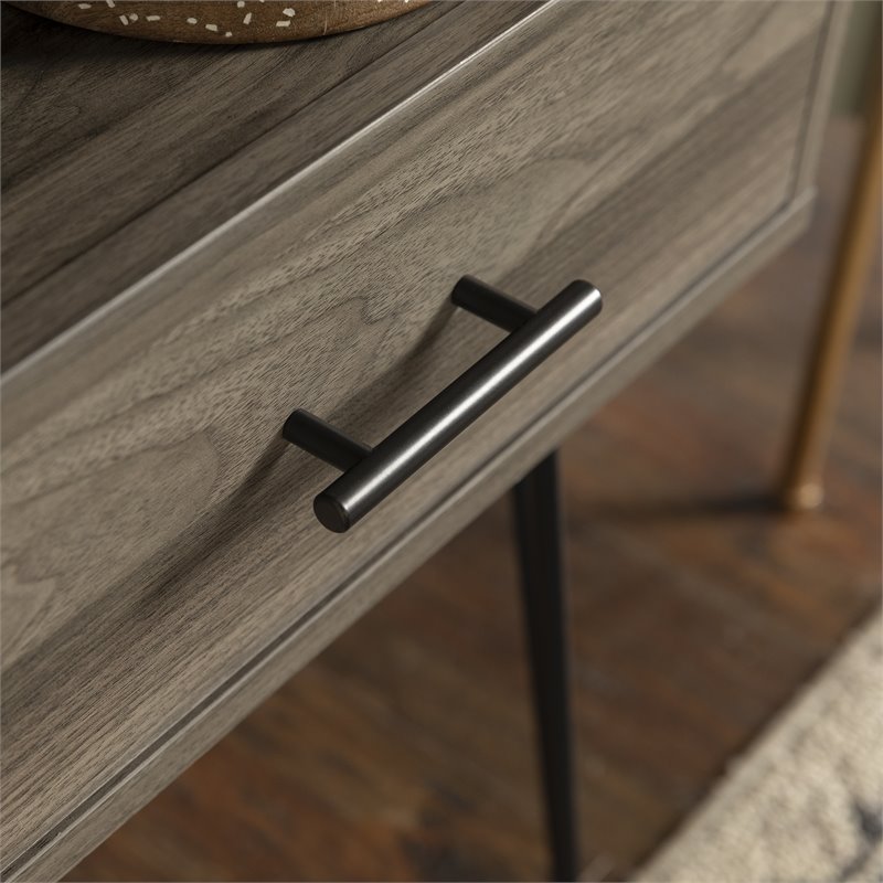 Pemberley Row Slate Gray Nightstand Hairpin Legs Open and Closed Storage 25.25