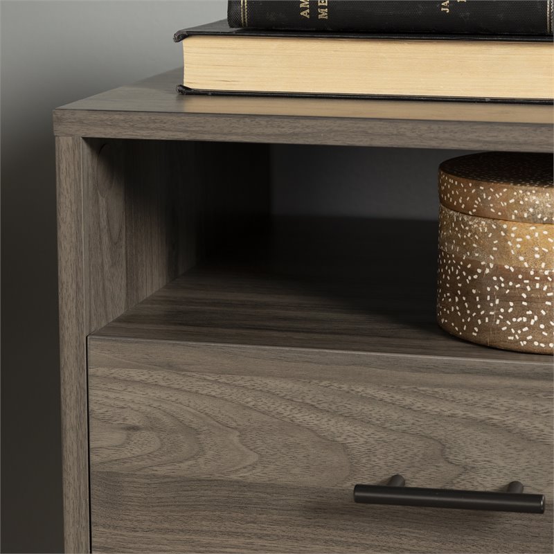 Pemberley Row Slate Gray Nightstand Hairpin Legs Open and Closed Storage 25.25