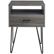 Pemberley Row Slate Gray Nightstand Hairpin Legs Open and Closed Storage 25.25