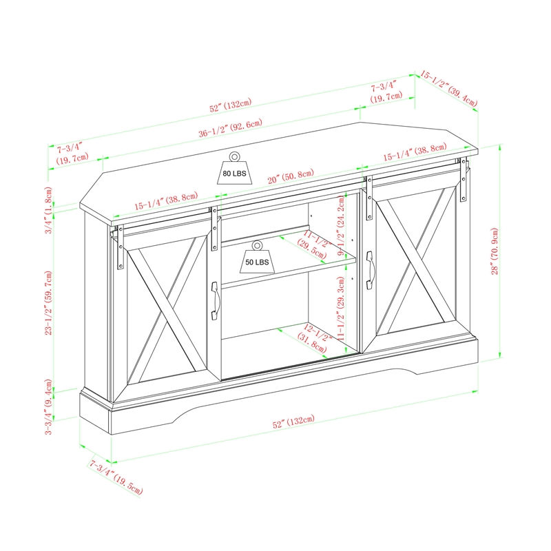 Pemberly Row Traditional Wood Corner TV Stand for TVs up to 52