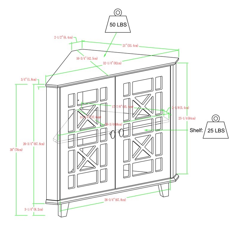 Pemberly Row Transitional Engineered Wood Corner Accent Cabinet in Black