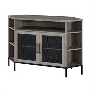 Pemberly Row 48&quot Mesh Door Corner TV Console with Adjustable Shelf in Rustic Oak