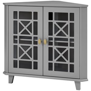 Pemberly Row Corner Accent Cabinet with 1-Adjustable Shelf in Gray