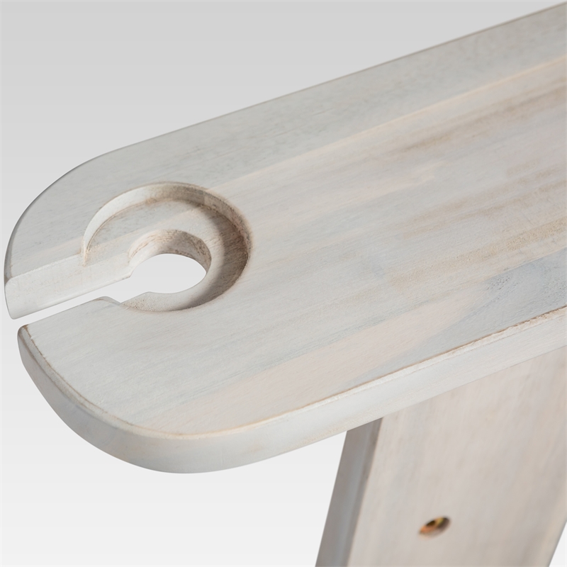 Pemberly Row Outdoor Wood Adirondack Chair with Wine Glass Holder in White Wash